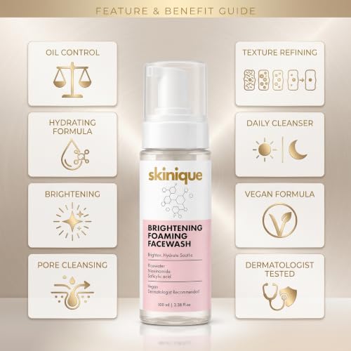 Image of Brightening Foaming Face Wash with 2% Salicylic Acid, Rice Water & Niacinamide | Gentle Daily Cleanser for Oil Control, Pore Cleansing | Hydrating Face Wash for Men & Women | 100ml