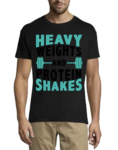 T-shirt Heavy Weights and Protein Shakes vêtement sport homme coton noir