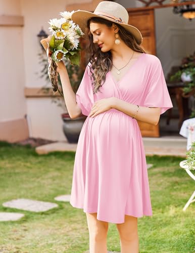 Image of Ekouaer 3 in 1 Labor and Delivery Gown for Hospital Short Sleeve Maternity Nursing Dress Nightgown Postpartum Sleepwear