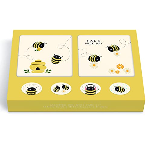Image of Studio Oh! Buzzy Bees Blank Note Card Set with Envelopes and Stickers 12 Pack Assorted Greeting Cards, 260 GSM Textured Paper Stationery for Thank You Cards, Birthday Cards, Gift Card Envelopes