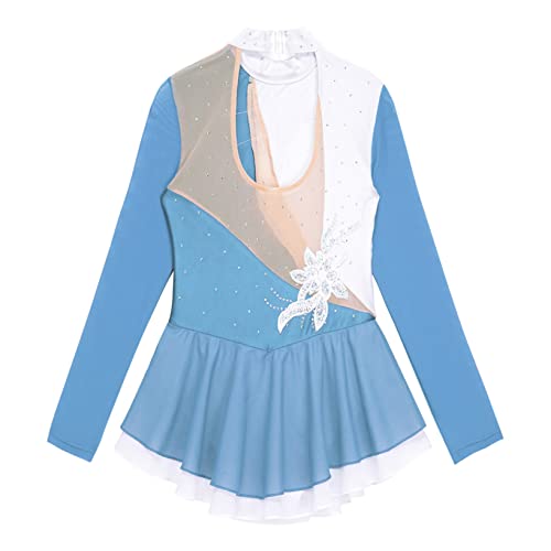 Yuumin Kids Girls' Figure Ice Skating Dress Ballet Dance Gymnastic Tutu Skirted Leotard Performance Dancing Costume Light Blue C 12 Years #TOP2