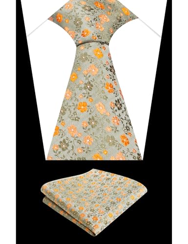 Image of Alizeal Mens 3.15inches Exquisite Floral Tie with Small Flower Printed Pocket Square