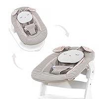hauck Alpha Bouncer 2in1, Powder Bunny Beige Bloom - Baby Seat for Alpha+ Wooden Highchair with Bouncing Frame, 3-Point Hip Harness & Cushion, from Birth up to 9 kg