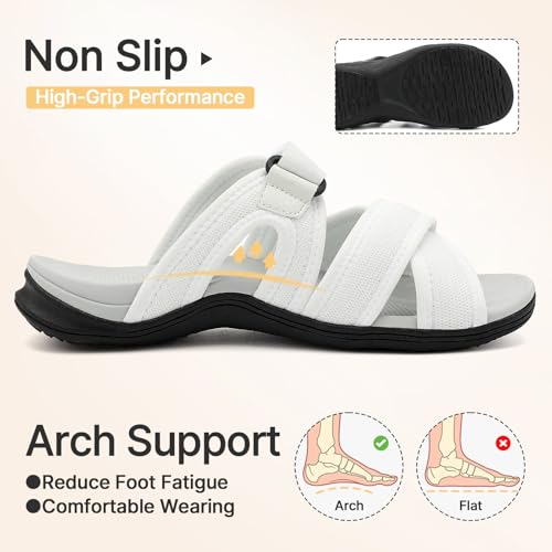 Image of UBFEN Womens Walking Slides Sandals Comfortable | Soft Cushion Footbed, Lightweight Casual, Adjustable Strap, Outdoor, Orthopedic Arch Support