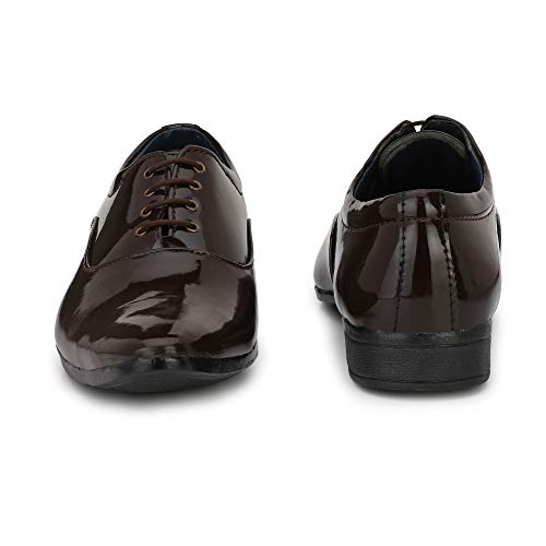 Image of Shoe Island Premium Oxford Patent Leather Designer Class Shining Brown Lace-Up Party Formal Shoes for Men (M5404), Size 10 UK /India