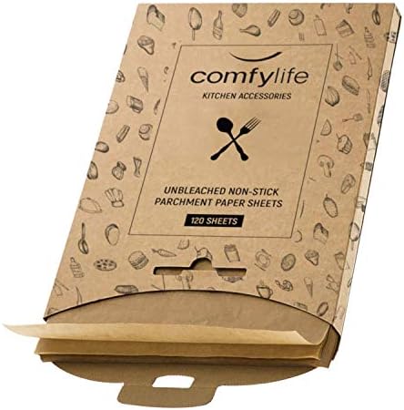 Comfylife 120 x Parchment Paper Sheets - No Curl, No Tear, No Burn Baking Paper (16 x 12 inch) – Precut Parchment Paper For Baking – No Chemical Unbleached Parchment Paper – Cookie Paper Baking Sheets