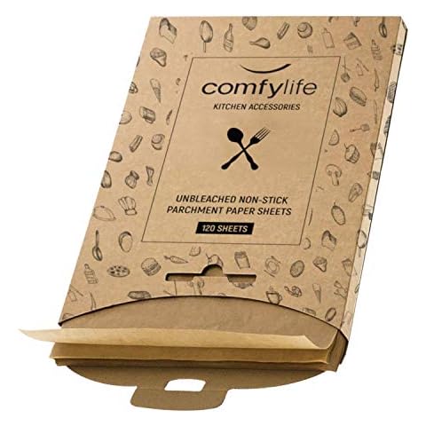 Comfylife 120 x Parchment Paper Sheets - No Curl, No Tear, No Burn Baking Paper (16 x 12 inch) – No Chemical Unbleached – Cookie Paper Precut Baking Sheets For Baking Cover