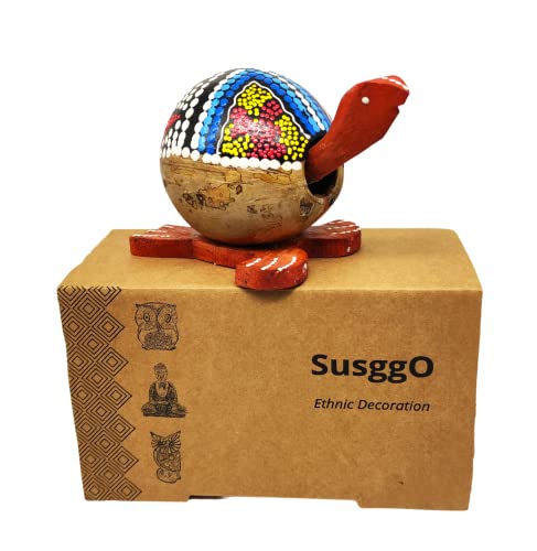 SusggO Tortue décorative fabriquée en bois et noix de coco - Assortiment Tortue porte-bonheur...