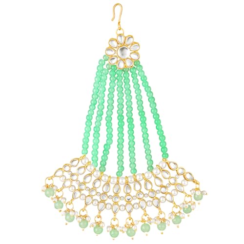 Image of Peora Gold-Plated & White Kundan Pearl Studded & Beaded Jhumar Passa Jewellery