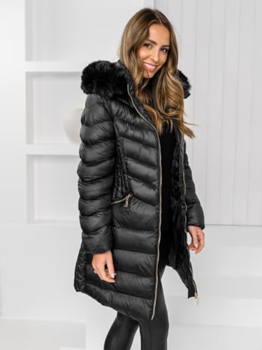 BOLF Mujer Chaqueta acolchada de Invierno Larga con Capucha Cierre de Cremallera Plumas Jacket Ocio Estilo Estilo Deportivo 5M3162 Negro L [D4D] - imagen 4