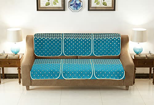 Image of Premium 5 Seater Printed Sofa Cover Set 3,1,1 Seater 10 Pieces Sofa Back Slip Panels, Protector for Single Seater (Sky Blue, 16pcs + coushions)