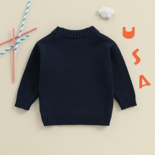 Toddler Baby Boy Girl 4th of July Outfit Long Sleeve Crewneck American Flag Sweater Memorial Day Patriotic Pullover Knit Tops (Blue, 2-3 Years)