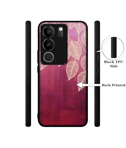 Image of Leaf Pattern Design Premium 2D Printed Metal Back Case Cover for Vivo V29 5G / V29 Pro 5G, Multicolor