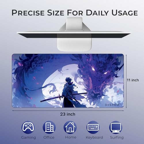 Image of BESTOR Anime Series DragonWarrior Anime Mouse pad with Anti-fray Stitching, Waterproof Surface & Non-Slip Rubber Base Stitched Edges Gaming Mouse Mat for Laptop (60cmx34cm)