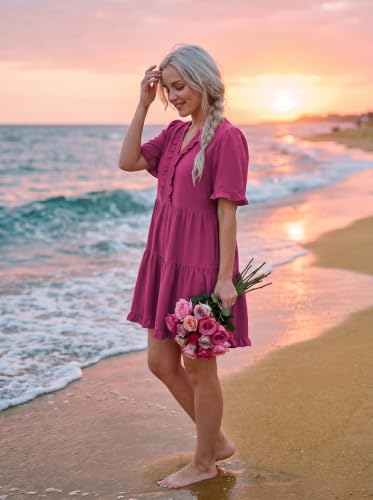 Image of Dokotoo Womens Summer Dresses 2026 V Neck A Line Short Sleeve Casual Ruffle Babydoll Mini Dress