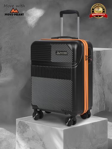 Image of Move-Meant VoyageWare Small Cabin Suitcase 55 Cm 8 Wheels Number Lock Poly Carbonate Black /Orange Trolley Bag for Men & Women | 360 Degree Wheeling System Luggage | Trolley Bags for Travel