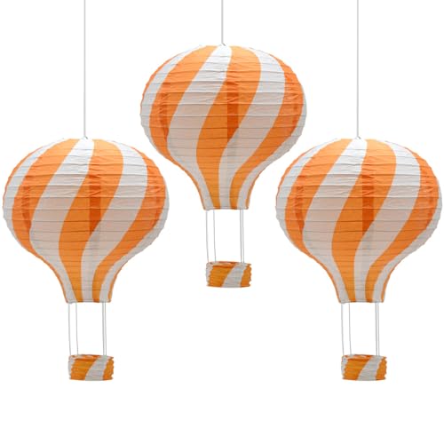 CEEYSEE 3 Pcs Paper Lanterns Hanging Hot Air Balloon 12 Inch Orange Paper Lanterns Decoration for Halloween Wedding Birthday Party (Orange/DRCN)