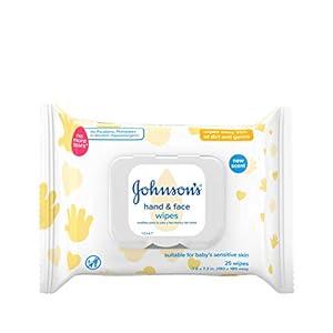 Johnson’s Baby Disposable Hand & Face Cleansing Wipes, Pre-Moistened Wipes Gently Remove 99% of Germs & Dirt from Delicate Skin, Paraben-, Phthalate- & Alcohol-Free, Hypoallergenic, 25 ct