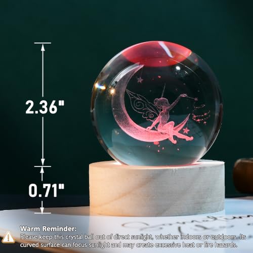 Image of IFOLAINA Moon Fairy Crystal Ball Gifts for Girls Her Fairy Lovers Birthday | 3D Laser Engraved Glass Night Light Decorative Globe Crystal Moon Sphere Room Decor