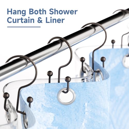 Image of Titanker Shower Curtain Hooks Rings, Rust Resistant Metal Minimalist Simple Double Glide Shower Hooks Rings for Bathroom Shower Rods Curtains, Set of 12 Hooks - Bronze
