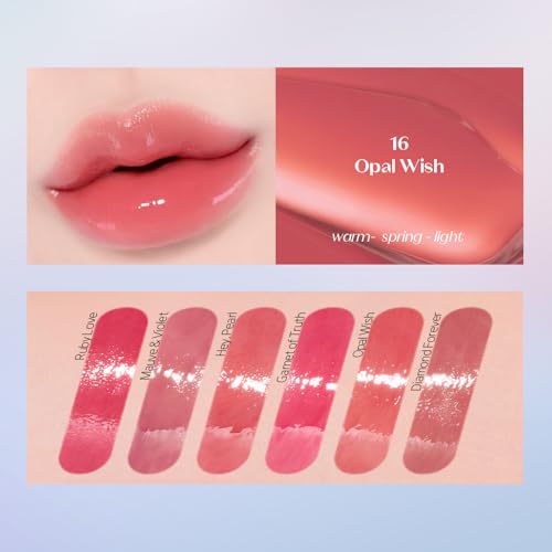 Image of ETUDE Over Glowy Lip Stain Tint #16 Opal Wish | Non-Sticky Vegan Lip Tint | Moisturized & Long-lasting Lip Gloss | Daily Tint for Dry Lips, Korean Makeup