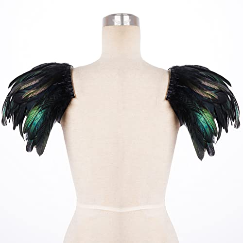 1 Pair Natural Rooster Feather Epaulets Gothic Feather Shrug Shoulder Strap 1920s Gatsby Party Halloween Costume Accessories Black