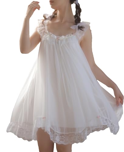 Women's Vintage Victorian Nightgown Summer Sleepwear Sleeveless Lounge Dress