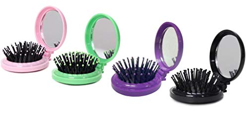 Louise Maelys 4pcs Colorful Folding Hair Brush with Mirror Pocket Hair Comb for Travel