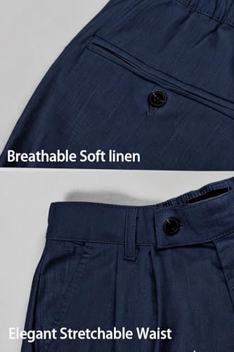 Image of GINGTTO Linen Pants Men Slim Fit Elastic Waistband Lightweight Summer Beach Fashion Casual Pant