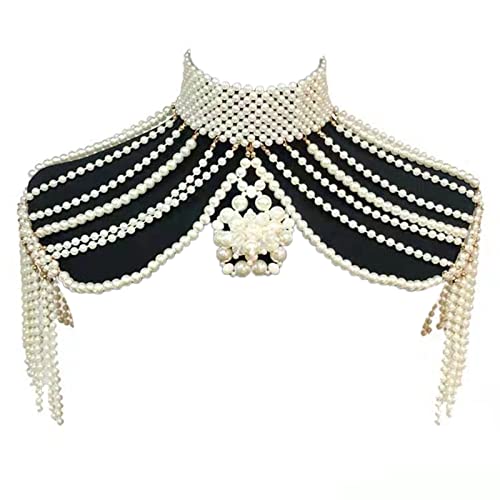 Collier de perles synthétiques pour femme - Solution robe bustier vide - Châle de mariée