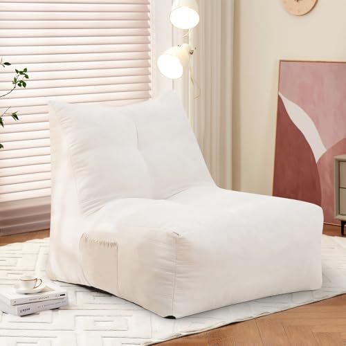 Lyon Sence Bean Bag Chair, Stuffed Bean Bag Chair, Memory Foam Filled Bean Bag Chair, Armless Bean Bag Chair with Filler for Living Room (Suede Fabric in Beige, 39.4