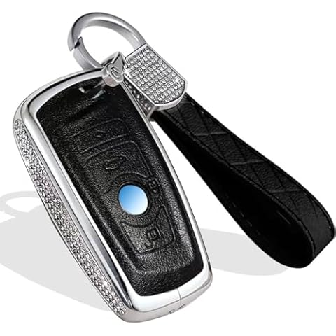 muekzru for BMW Key Fob Cover,Key Cover Key Chain Bling Crystal Leather Key Fob Sleeve Chain Compatible for BMW1 2 3 4 5 6 7 Series X3 X4 M5 M6 GT3 GT5(Version B-Black) Cover