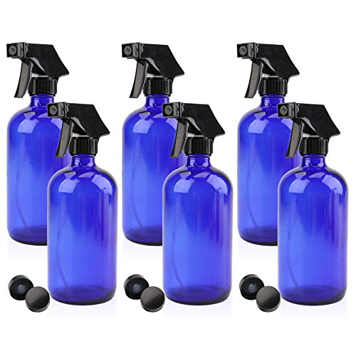 Kingrol 6 Pack Empty Glass Spray Bottle, 16oz Refillable Container for Essential Oils, Cleaning Products, or Aromatherapy, Cobalt Blue
