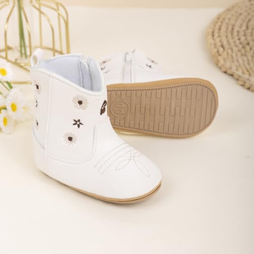 Image of Meckior Baby Girls Cowboy Tassel Boots Side Zipper Moccasins Soft Bottom Non-Slip Toddler Shoe
