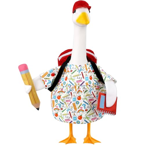 Aymolas Back to School Porch Goose Outfits Fits 23 Plastic/Cement Statue Lawn Porch Goose Costume with School Bag Pencil and Notebook for School Outdoor Garden Yard Patio Decor