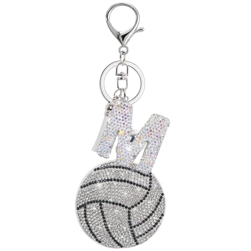 Vitavumt Sparkling Sport Ball Keychain Rhinestone Baseball Football Key Ring Shining Gift for Sport Lover Purse Bag Accessories (M-Volleyball)
