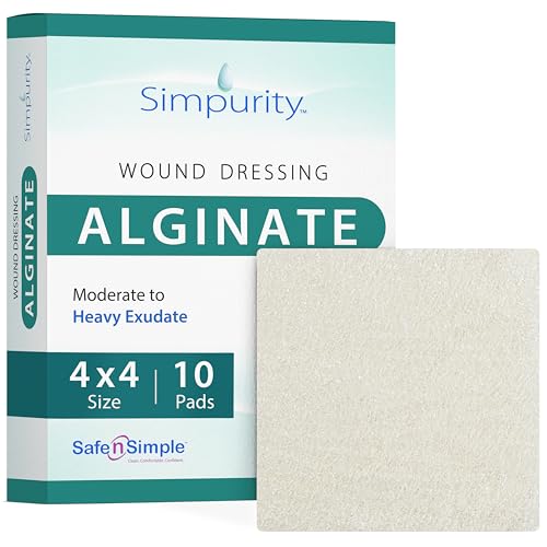 Simpurity Calcium Alginate Wound Dressing 4 x 4 - 10 Pads - Highly Absorbent Non-Stick Pads for Moderate to Heavy Exudate - Alginate Dressing for Pressure Ulcers Diabetic Leg Ulcers Bed Sores