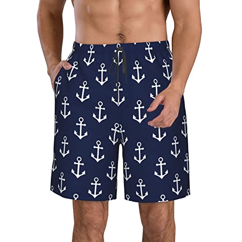 Nautical Anchor Pattern Men's Beach Shorts Board Trunks Classic Bathing Suits Quick Dry Boxer Briefs