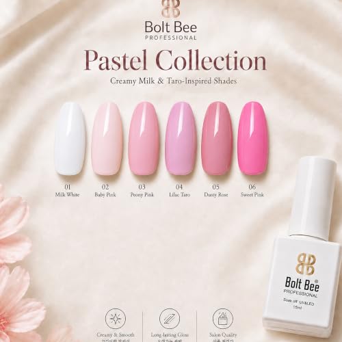 Image of Bolt Bee Gel Polish Kit Gel Polish Set,6 Colors Light Soft Sakura White Nude Spring Soak Off Nail Art Design Manicure Kit at Home (A2-Pretty in pink(1+126+133+110+99+44))