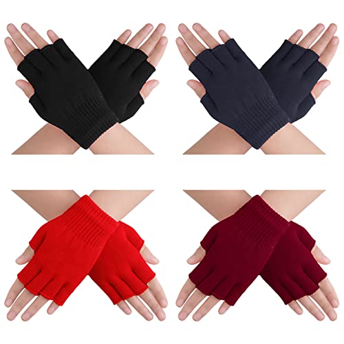 Yolev 4 Paar Damen Fingerlose Handschuhe Winter Strick Handschuhe Warme Handschuhe für Männer Frauen Halbfinger Handschuhe