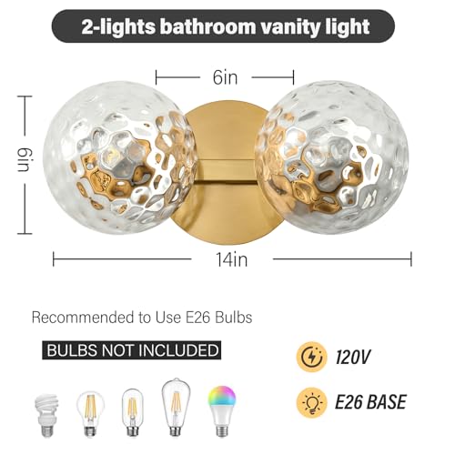 Image of Gold Globe Wall Sconce,Vanities Lights with 2 Clear Glass Shades | 6 inch Modern Spherical Vanity Sconces,Contemporary Small Brass Ball Lights Fixture for Entryway Bedside Bathroom,E26 Base