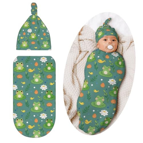 Image of Frog Swaddle Blanket with Hat for Baby, Frog Swaddling Baby Stuff