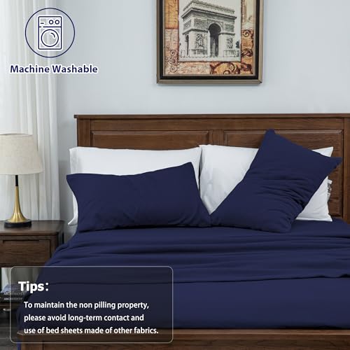 Image of Fleece Sheet Set Full, Soft Plush Bed Sheets, 4-Piece, Dark Blue | 100% polar fleece, plush on both sides for winter warmth; low-shedding, pill-resistant, 15-inch pocket, machine washable
