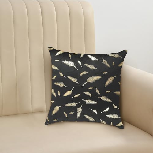 Image of Yellow Weaves Foil Printed Velvet 250 TC Cushion Cover 16 X 16 Inches, 1 Piece, (Black)