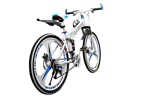 Image of QUESEC BMV Foldable Cycle for Men | 26-Inch MTB Mountain Bicycle with 21-Speed Gears, Dual Disc Brakes, Hydraulic Suspension, Alloy Mag Wheels | Folding Sports Bike for Adults (White)