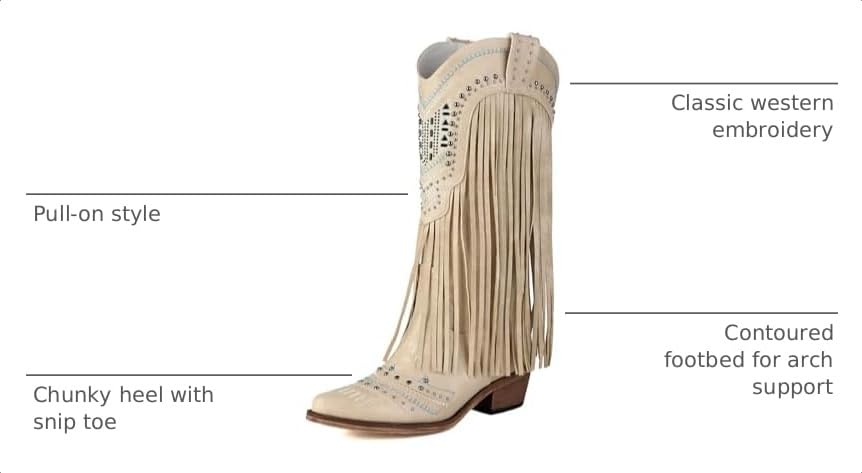 Image of Fringe Cowboy Boots for Women Wide Calf Embroidered Tassal Cowgirl Boot Knee High Snip Toe Pull On Western Shoes