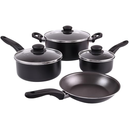 7 Piece Nonstick Aluminum Pots and Pans Cookware Set, Black - PFOA-Free, Heat-Resistant Handles, Suitable for Gas & Electric Stoves