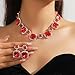 Jnncocier Fashion Bride Silver Green Red Bridal Square Layered Crystal Necklace Earrings Set Crystal Wedding Jewelry Set Christmas Halloween Full Rhinestone Choker Necklace for Women (Red)