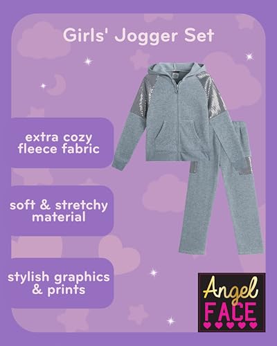 Angel Face Girls Jogger Set - 2 Piece Soft Fleece Zip Up Pullover Hooded Sweatshirt and Jogger Sweatpants (Sizes 7-16)2