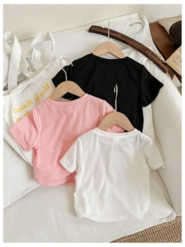 SweatyRocks Girl's 3 Pack T Shirts Floral Letter Graphic Tees Short Sleeve Crew Neck Summer Top2